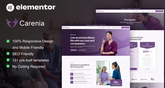 Carenia - Home Care & Private Nursing Services Elementor Template Kit 1.0.0