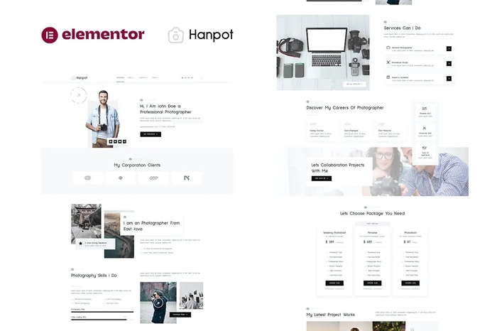 Hanpot – Personal Photographer & Portfolio Showcase Elementor Template Kit 1.0.0