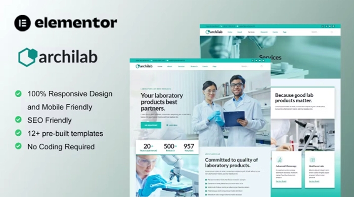 ArchiLab – Research & Laboratory Elementor Template Kit 1.0.0