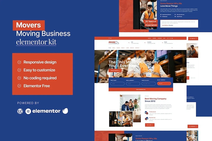 Movers - Moving Company Website Elementor Template Kit 1.0.0