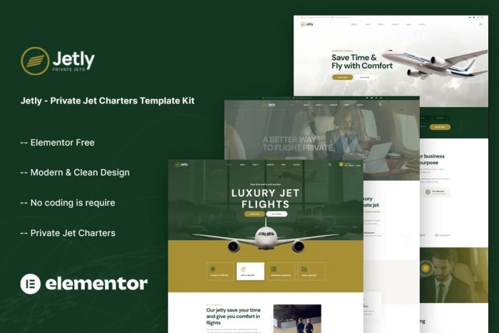Jetly - Private Jet Charters Elementor Template Kit 1.0.0