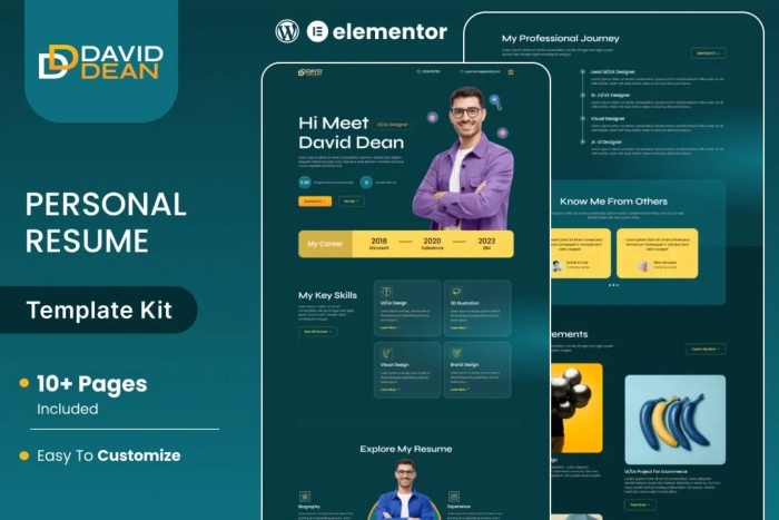 DavidDean – Personal Portfolio & Resume Elementor Template Kit 1.0.0