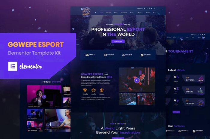 GGWEPE – Esports & Gaming Elementor Template Kit 1.0.0