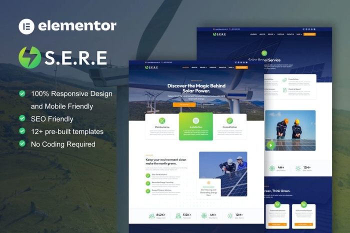 Sere – Solar & Renewable Energy Elementor Pro Template Kit 1.0.0