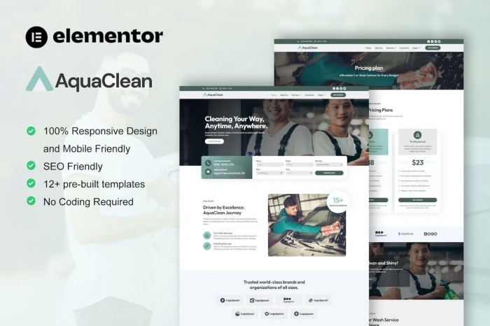 AquaClean - Car Washing & Cleaning Services Elementor Template Kit 1.0.0