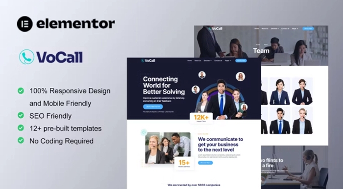 VoCall - Call Center & Telemarketing Elementor Template Kit 1.0.0