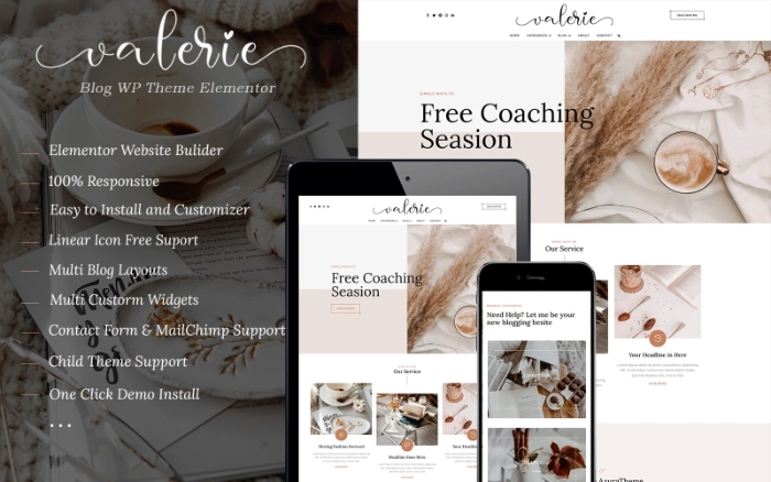 Valerie – Blog WordPress Theme Elementor 1.0.7