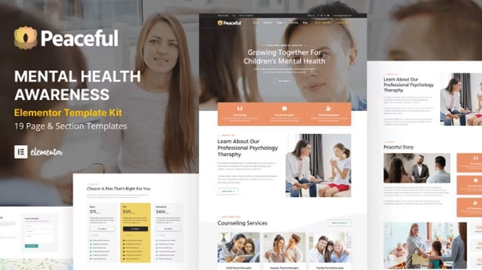 Peaceful – Mental Health Awareness WordPress Elementor Template Kit 1.0.0