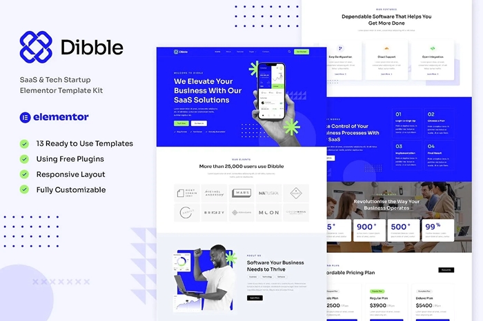 Dibble – SaaS & Tech Startup Elementor Template Kit 1.0.0