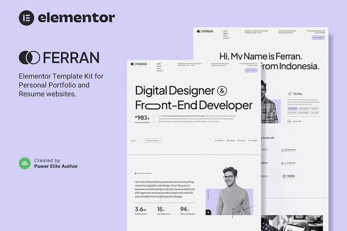 Ferran – Personal Portfolio & Resume Elementor Template Kit 1.0.0