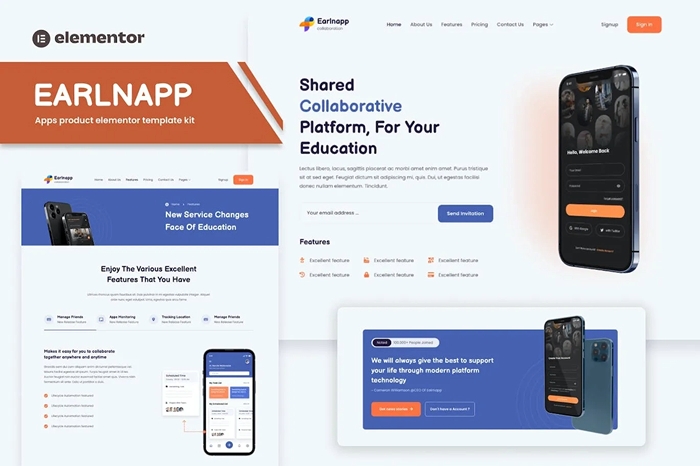 Earlnapp – Online Education App Elementor Template Kit 1.0.0