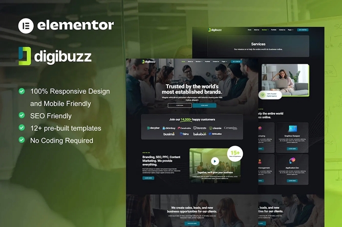 DigiBuzz - Dark Digital Agency Elementor Template Kit 1.0.0