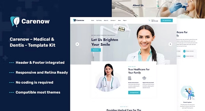 Carenow – Medical & Dentist Elementor Template Kit 1.0.0