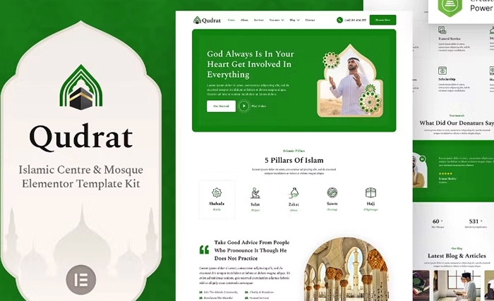 Qudrat - Islamic Center & Mosque Elementor Template Kit 1.0.0