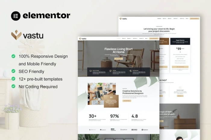 Vastu – Interior Design Service Elementor Pro Template Kit 1.0.0