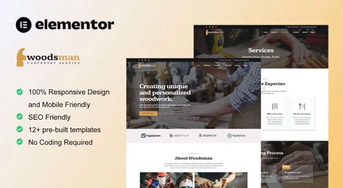 Woodsman - Carpenter & Craftsman Elementor Template Kit 1.0.0