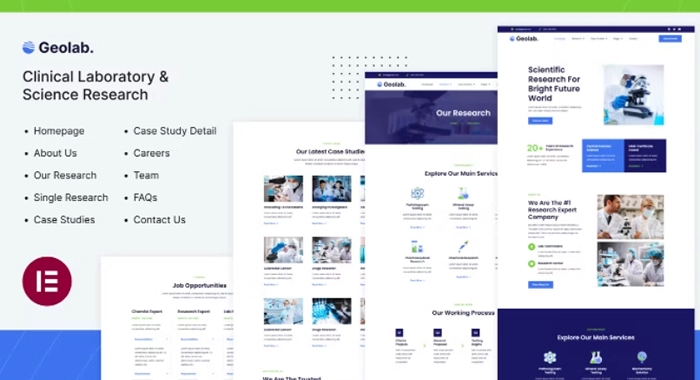 Geolab – Clinical Laboratory & Science Research Elementor Template Kit 1.0.0