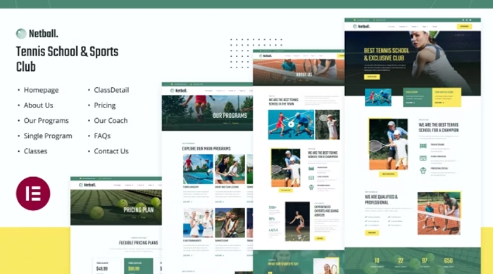 Netball – Tennis School & Sports Club Elementor Template Kit 1.0.0