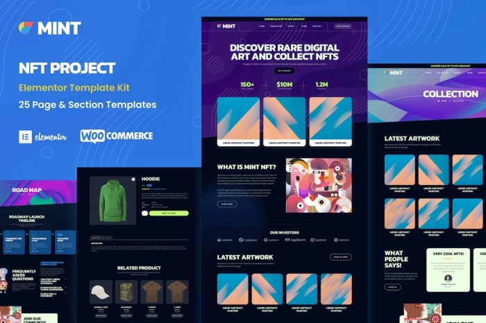 Mint – NFT Projects & Portfolio WooCommerce Elementor Template Kit 1.0.0