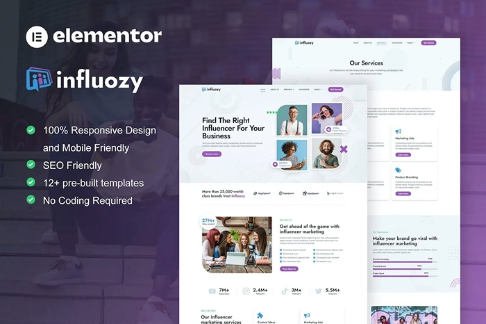 Influozy – Influencer Marketing Agency Elementor Pro Template Kit 1.0.0