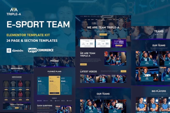 Triple-A - eSport Team Gaming WooCommerce Elementor Template Kit 1.0.0
