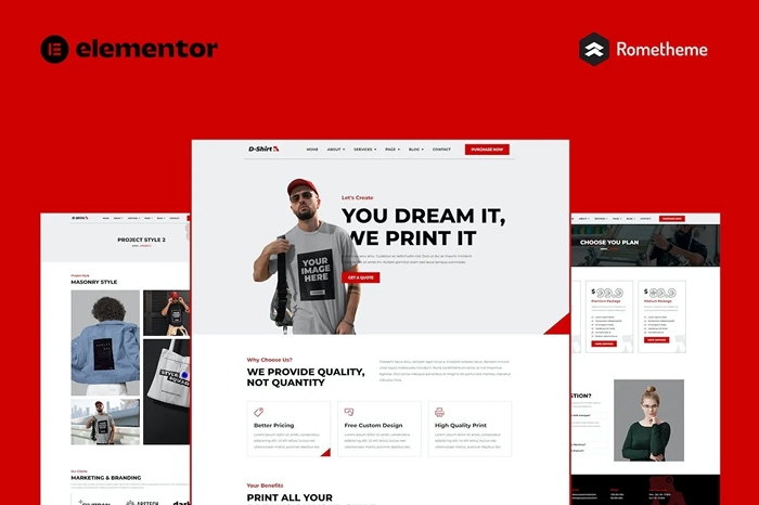 D-Shirt – T Shirt Design & Printing Elementor Pro Full Site Template Kit 1.0.0