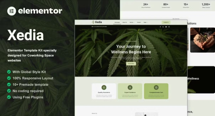 Xedia – Medical Marijuana Elementor Template Kit 1.0.0