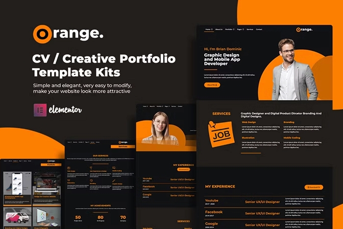 Orange CV/Creative Portfolio Elementor Template Kits 1.0.0