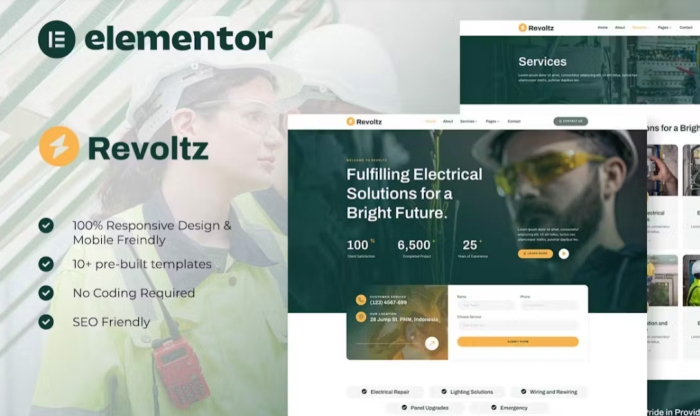 Revoltz – Electrical Installation & Maintenance Elementor Template Kit 1.0.0