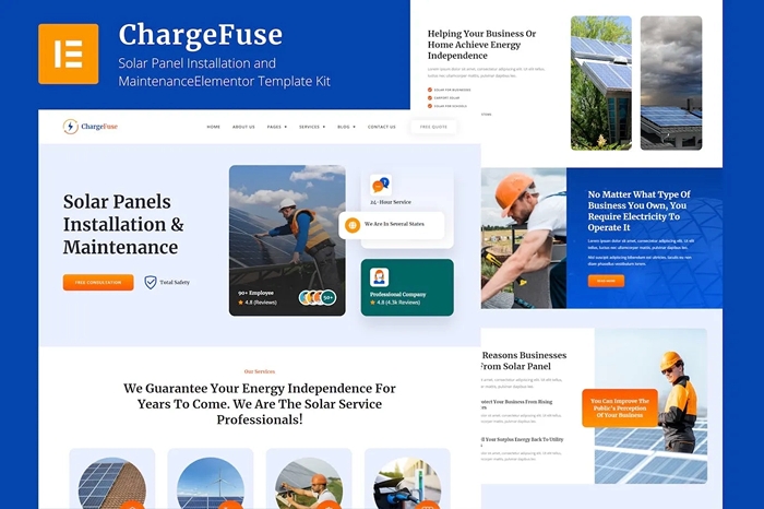 ChargeFuse – Solar Panel Installation & Maintenance Elementor Template Kit 1.0.0