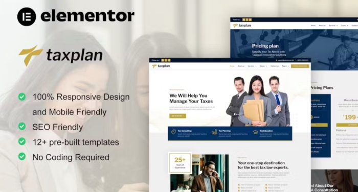 TaxPlan – Tax Advisor & Financial Consulting Elementor Pro Template Kit 1.0.0