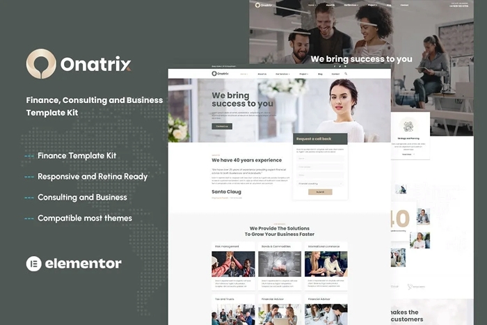 Onatrix – Finance Consulting & Business Elementor Template Kit 1.0.0