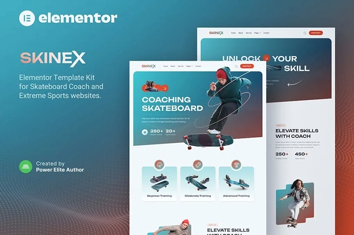 Skinex - Skateboard Coach & Lessons Elementor Template Kit 1.0.0