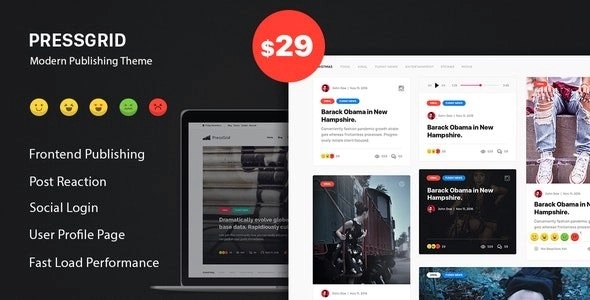 PressGrid - Frontend Publish Reaction & Multimedia Theme 1.2.3